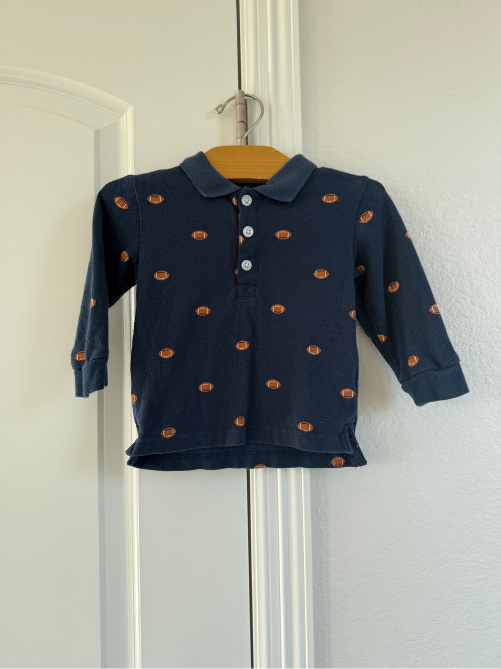 Little Me navy blue polo shirt footballs size 12 months